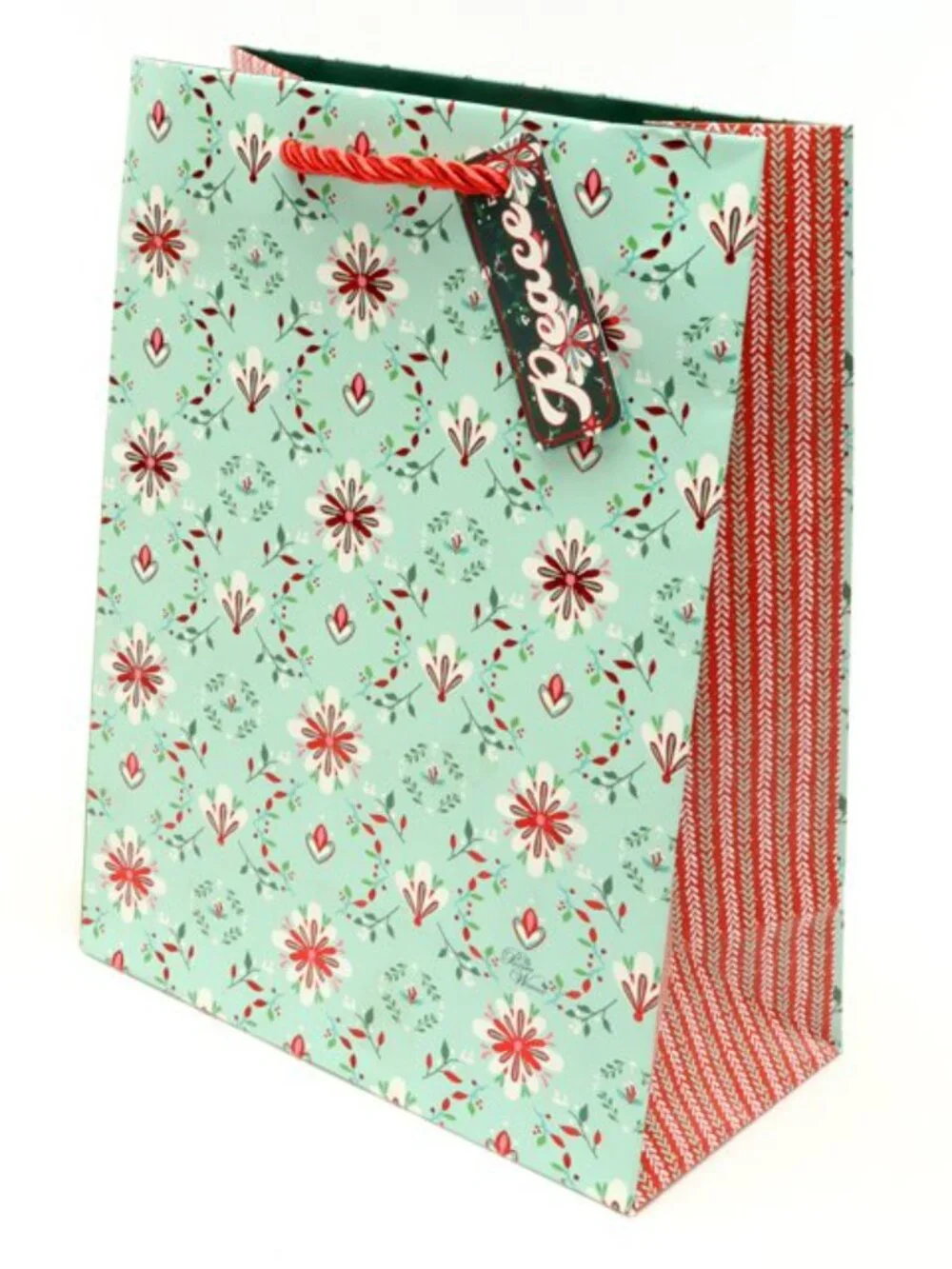 This set includes 5 Christmas gift bags featuring foil or glitter paper designs